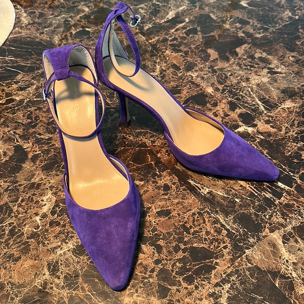 Ann Taylor Purple Suede Pointed Toe Ankle-Strap Heels size 10